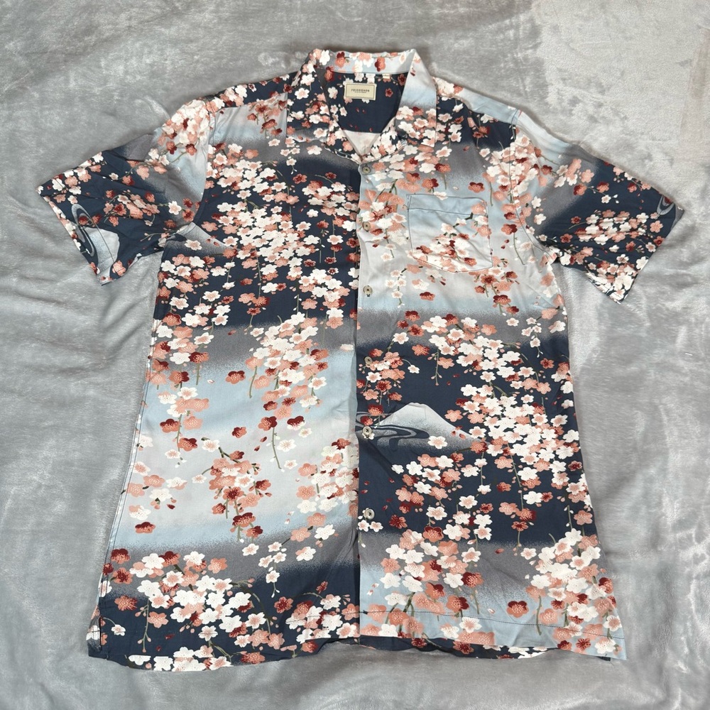 7 Diamonds Floral Loop Collar Camp Shirt Mens Large Slim Fit Rayon